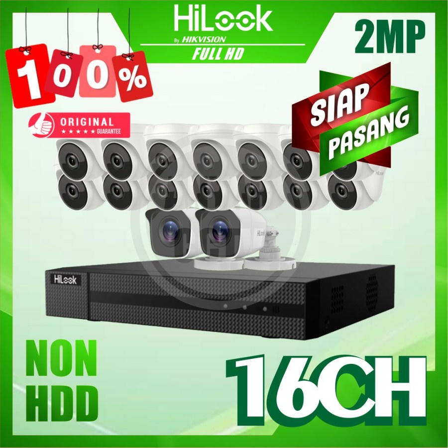 Paket CCTV HiLook by Hikvision 2MP 16 Kamera Tanpa HDD Siap Pasang