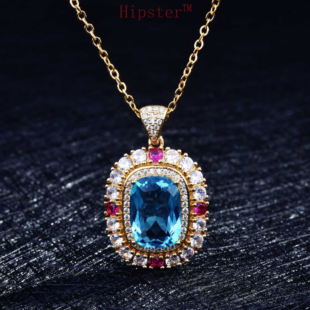 Popular High-End Jewelry Sky Sapphire Pendant Luxury Full Diamond Set