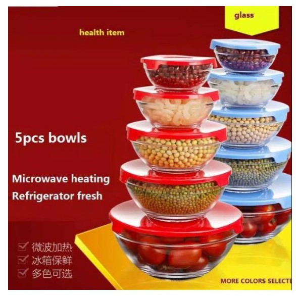 Glass Bowl Set / Fresh Bowl kaca / Mangkok Bowl / KIM GLASS 5 Pc SET