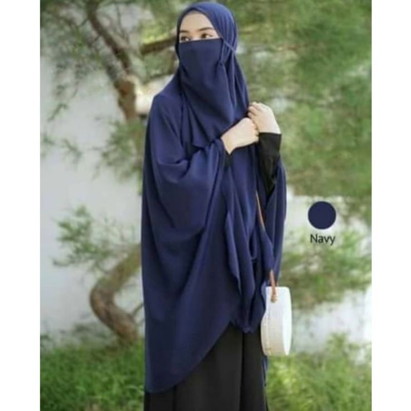 Bergo Maryam Jumbo Tanpa Fett Plus Cadar Terbaru Wolfis Premium/Hijab Instan Jumbo Set Cadar Tali/Kh