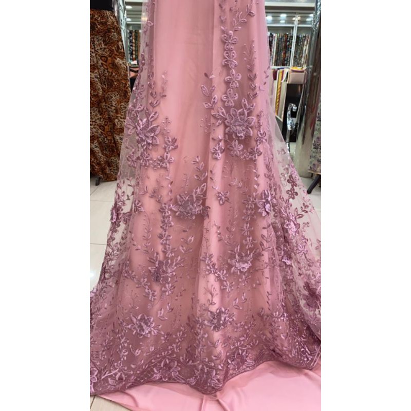 Tille 3d premium dusty pink lace motif bunga timbul 0,5m