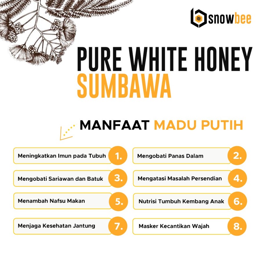 Madu Putih Asli Sumbawa Snowbee 1kg Free Sendok Madu