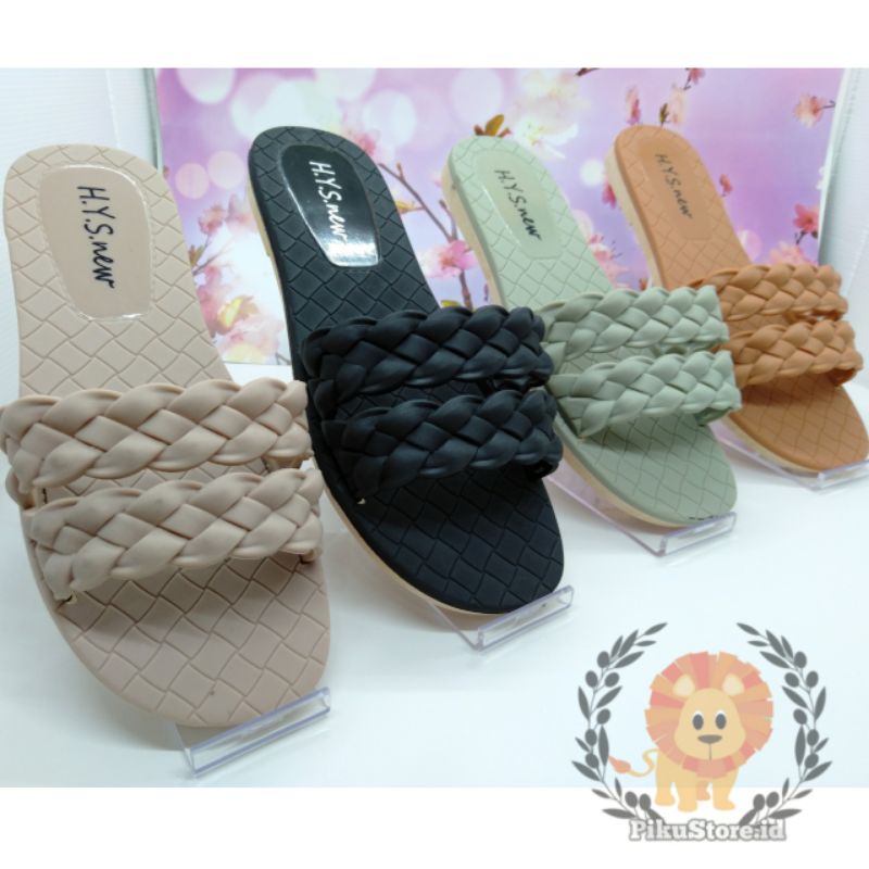 [PIKU] Sandal Flat Wanita Casual Sendal Jelly Slip Ulir Merk H.Y.S Ban 2