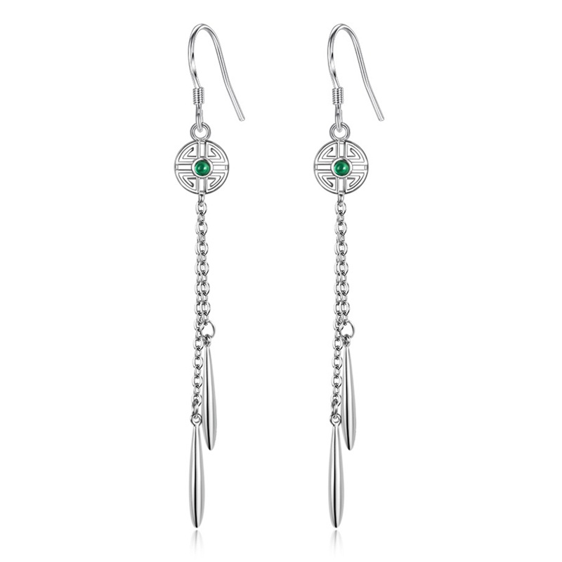 Anting Kait Rumbai Panjang Bentuk Segitiga Geometris Bahan 925 Silver Untuk Wanita