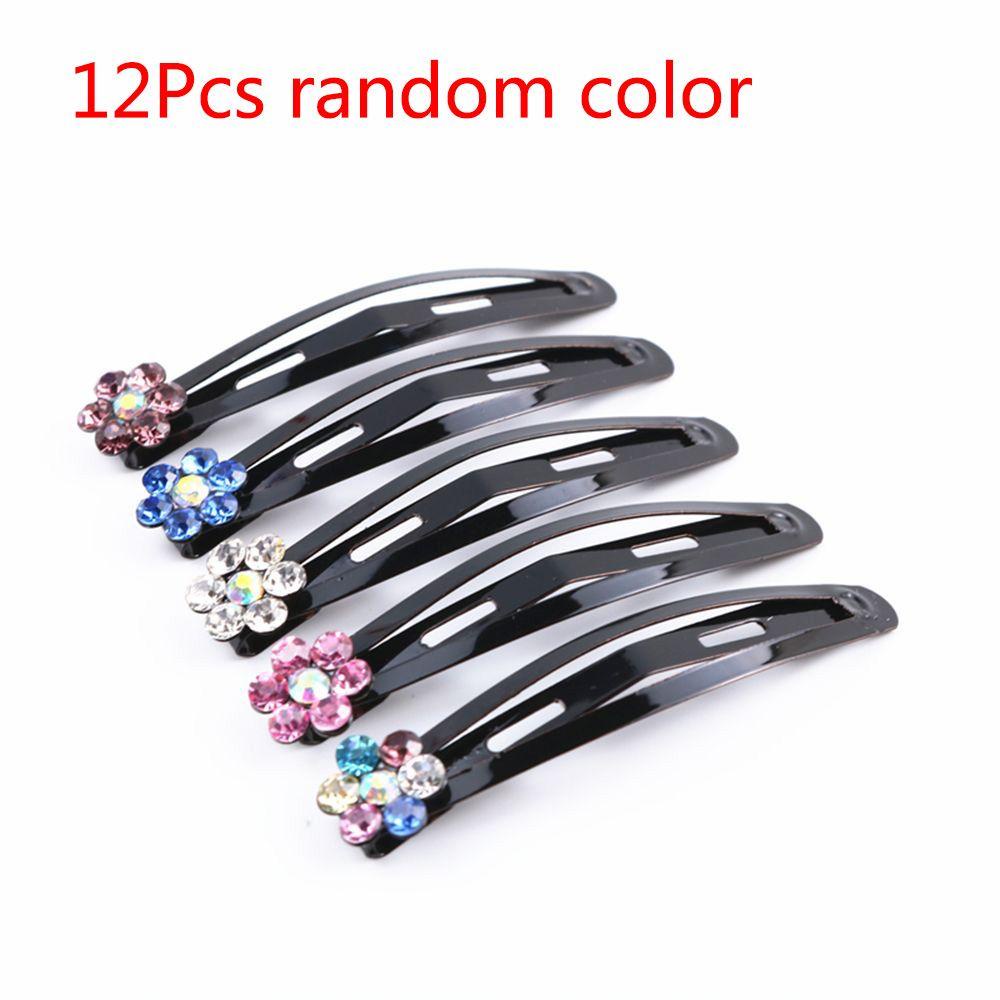 Aksesoris Rambut 12Pcs /set Logam Hitam Klip Rambut Hairgrips Berlian Imitasi Kristal Jepit