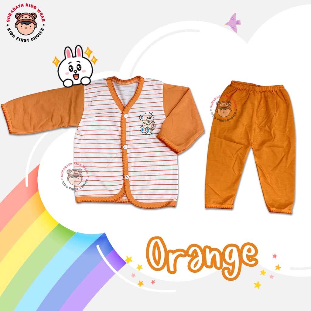 Piyama / Baju Tidur Anak Warna Kancing Motif Garis Bordir Hewan