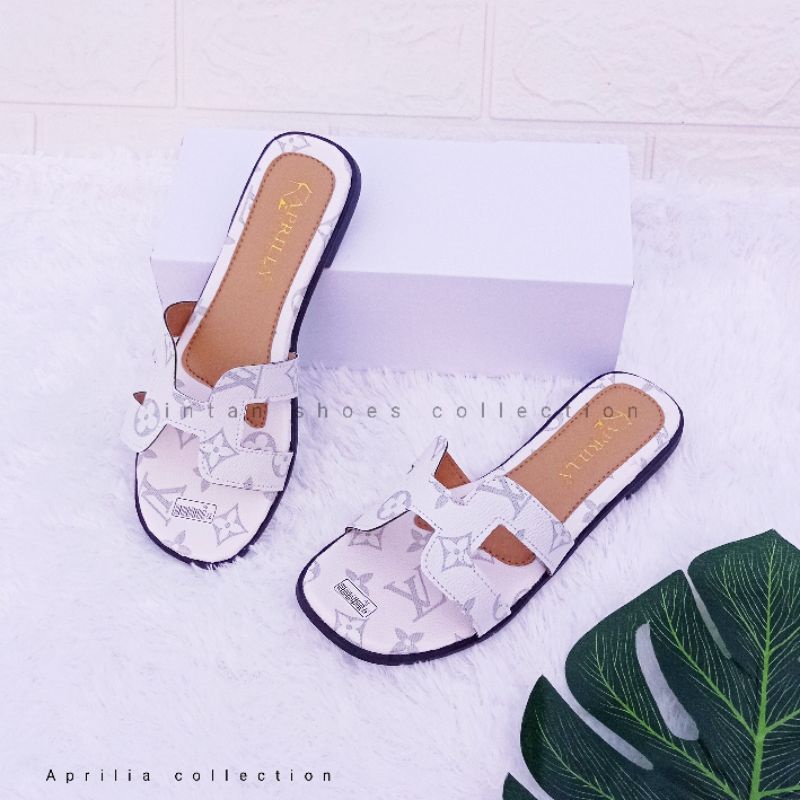 Sandal teplek selop remaja motif lv /sendal selop wanita ermes H motif LV/sandal teplek wanita remaja murah bisa cod