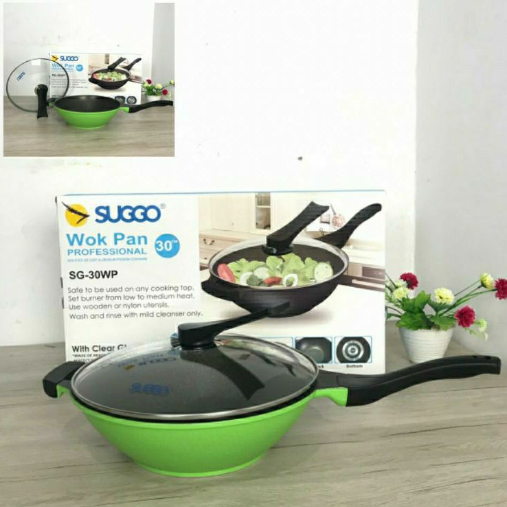 WOK PAN GRANITO SUGGO 30CM ANTI LENGKET | PANCI ANTI LENGKET MARBLE COATING |PANCI TUTUP KACA