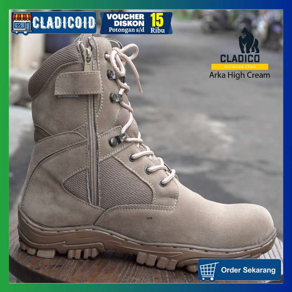 SEPATU SAFETY PRIA UJUNG BESI BOOTS TINGGI 8 INC KERJA LAPANGAN OUTDOOR TOURING CLADICO ARKA