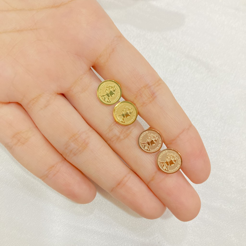 Anting Tusuk Wanita Motif Coin Titanium Anti Karat Aksesoris Fashion Korean Style Vintage