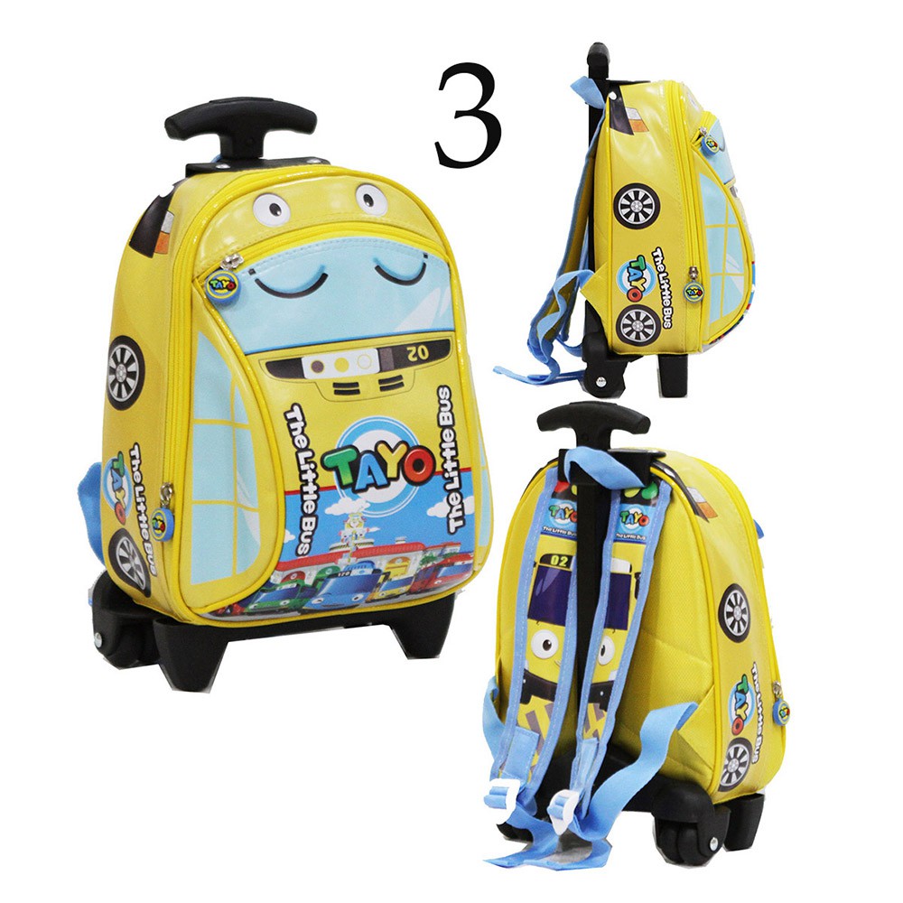 Tas Anak Sekolah PAUD Trolley Dorong Gambar BUS Astronot Bahan Kain Sponge Tahan Air