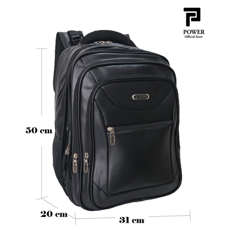 Polo Power Tas Ransel Kulit Import Backpack Expanding USB Tas Polo Original Ransel Punggung + Kunci