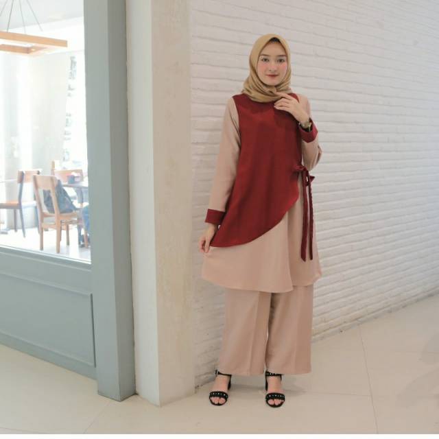 Satu Set atas bawah muslim / tunik dengan celana / baju muslim /