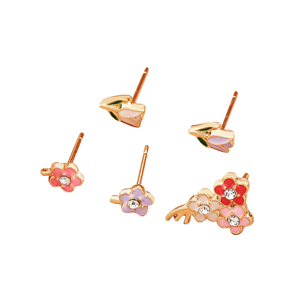 5 pcs/ins Angin Bunga Anting-Anting Set Girly Lucu Logam Anting-Anting Menetes Fashion Bunga Anting-Anting Geometris Aksesoris