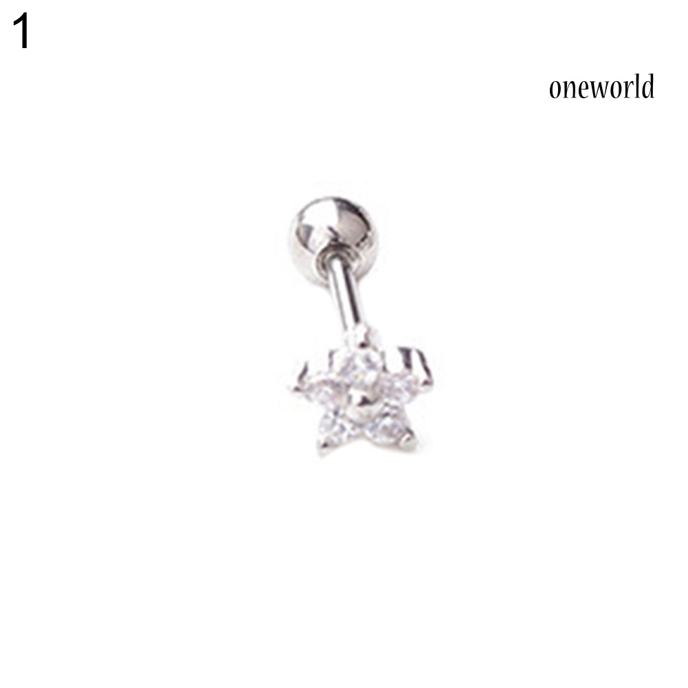 OW@ 1Pc Women Cubic Zirconia Inlaid Flower Star Moon Cartilage Stud Earring Jewelry