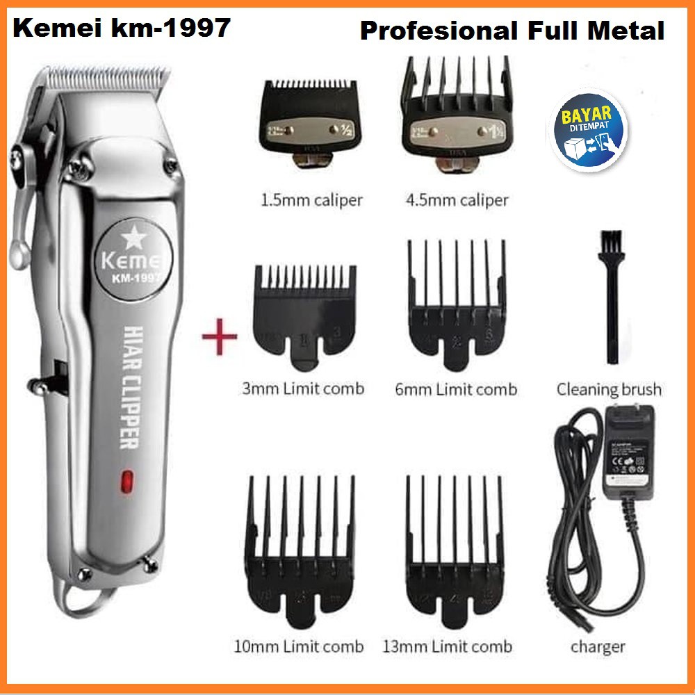 Kemei km-1997 Alat Cukur Rambut Elektrik Profesional Full Metal, Rechargeable