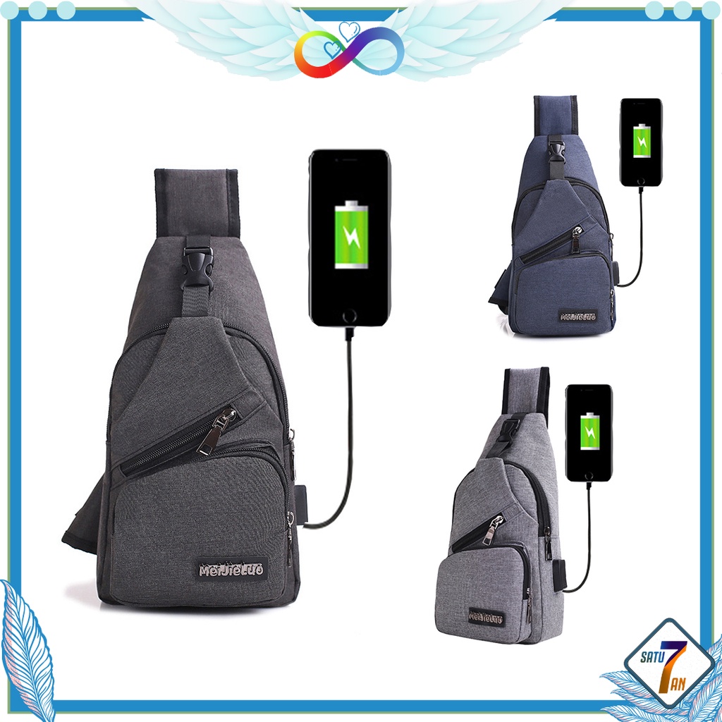 Satu7an T21 TAS SELEMPANG USB KANVAS PRIA Slempang Sling Bag Travel Grosir Import Murah COD Jakarta