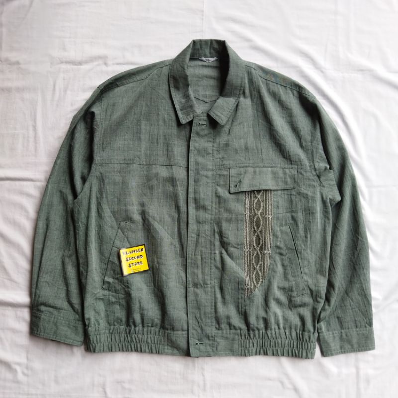 Jaket vintage Harrington cssual pria hijau kain bahan hangout outfit ootd