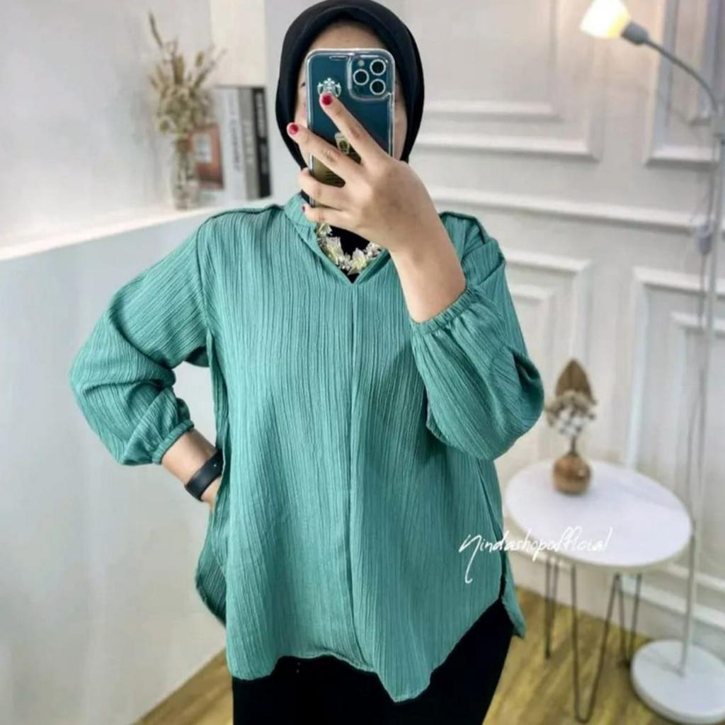 TERBARU BAJU KEMEJA LIVIA BLOUSE WANITA POLOS BAHAN LADY CRUSH  JUMBO SIZE