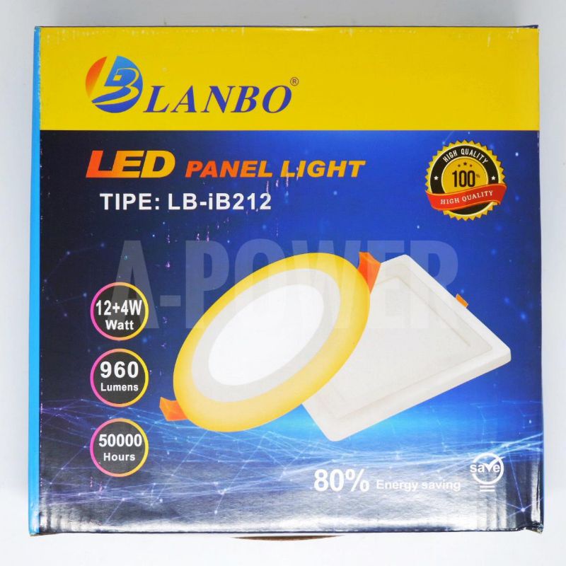 Lanbo - LED Downlight IB Inbow 12+4W Putih Biru (Kotak / Bulat)