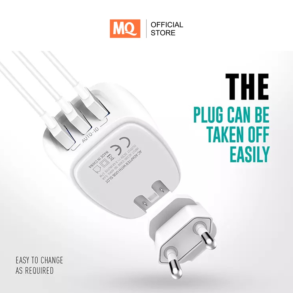 MQ Adaptor Charger Fast Charging With 3 Port USB 3.4A Brand EMY MY229