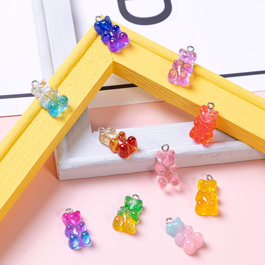 CHARMS Liontin Bentuk Gummy Bear Bahan Resin Warna Permen Untuk Membuat Perhiasan Gantungan Kunci/Gelang Diy