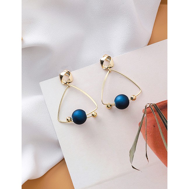 LRC Anting tusuk Fashion Navy Blue Ball Star Orbit Geometric Triangle Earrings D78116