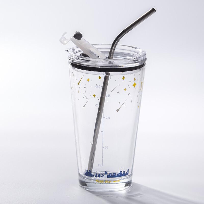 Mug Gelas Tumbler dengan Sedotan Go Green | Milk Cup Tumbler Glass With straw