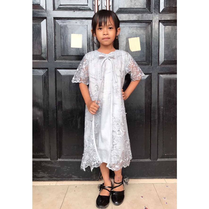 Dress Anak Daisy 6-9th Brokat Tulle Tile Bordir Glitter / Dres Pesta 6 7 8 9th