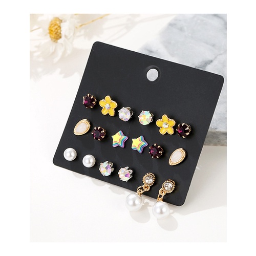 LRC Anting Set Fashion Color Mixing 9 Pairs Of Animal Love Earrings K50506