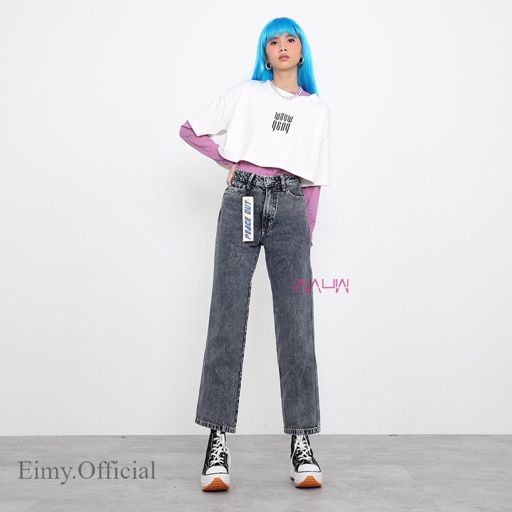 Eimy - Original Jeans Brand WAUW - Highwaist Loose Jeans - Black Snow 2136 PEACE OUT