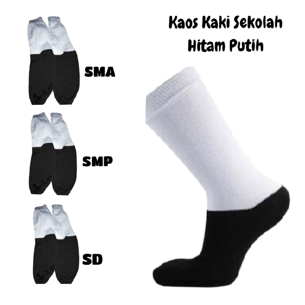 Kaos Kaki Sekolah/Kaos Kaki Hitam Putih/Kaos Kaki SD SMP SMA Bahan Spandek Jual Lusinan