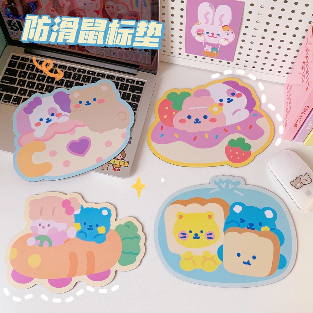 Korean Girly Style Creative Cartoon Bear Animal Pattern Non-slip Waterproof PVC Mouse Pad