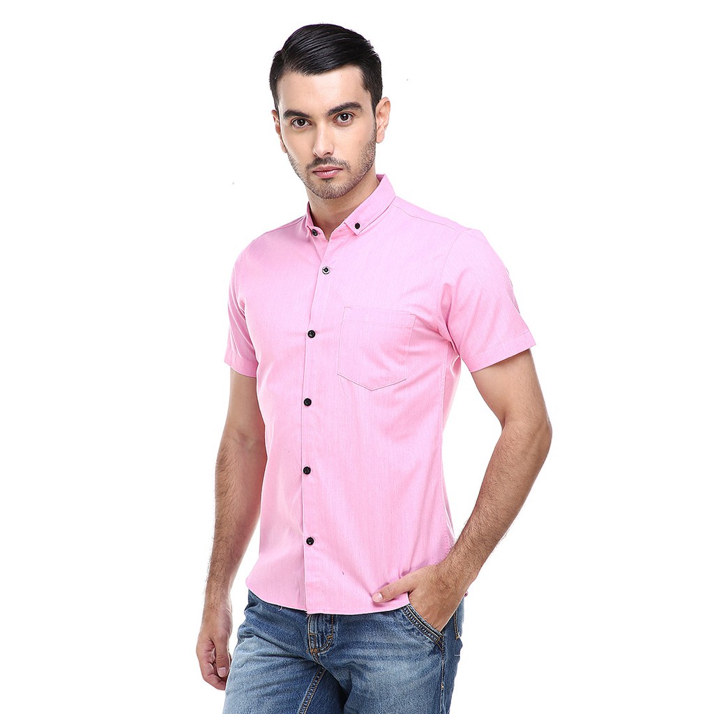Hamlin Dwan Casual Shirt Kemeja Polos Pria Lengan Pendek Kasual Formal Material Cotton ORIGINAL - Pi
