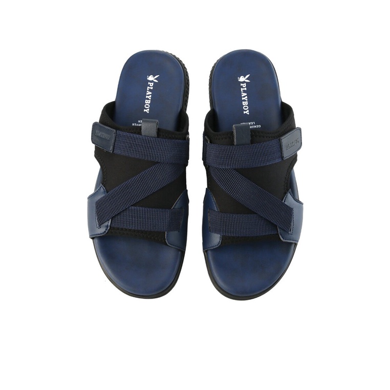 SANDAL SLIDE PLAYBOY PRIA ORIGINAL CASUAL BRANDED ASLI BIRU NAVY PL39