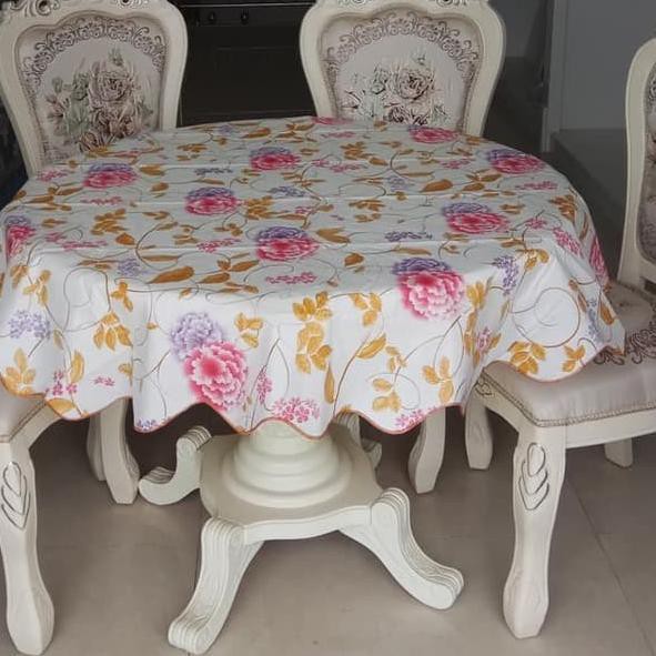 (BIG SIZE) Taplak Meja Makan Bulat Bulet Ruang Tamu Anti Air Alas PVC / Round Tablecloths 150x150cm