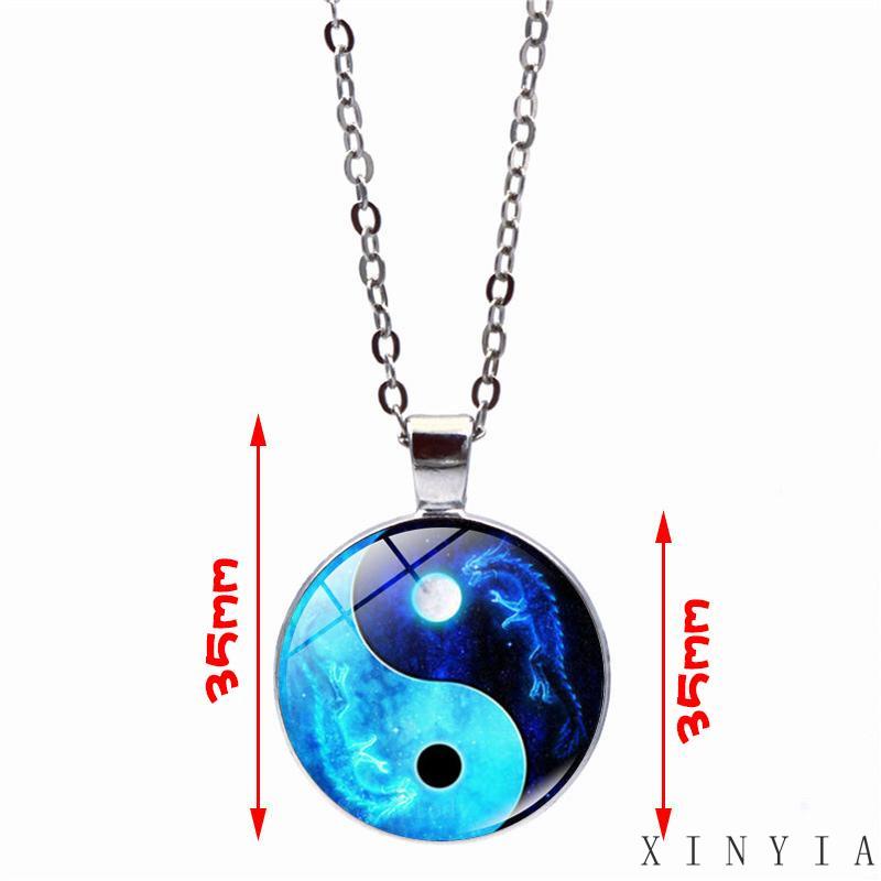 Kalung Rantai Dengan Liontin Batu Permata Desain Naga Bulan Yin Yang Tai Chi Untuk Sweater