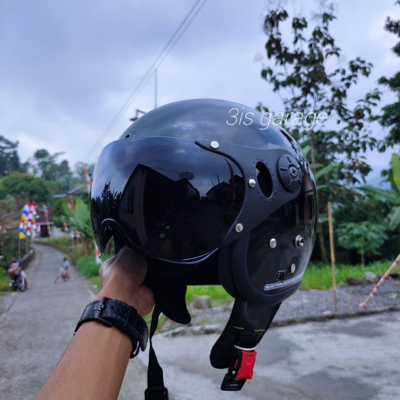 HELM BOGO RETRO PILOT FULL LEHER SNI ORIGINAL