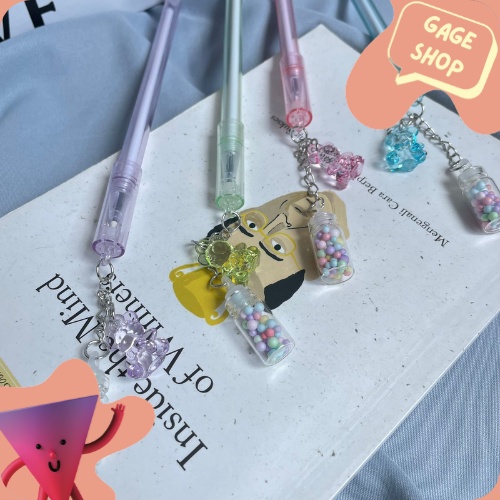 

pulpen gel gantungan beruang botol bulat (4/8/12 pcs) pena tinta hitam kebutuhan sekolah anak alat tulis pen lucu imut bolpen unik fancy keren bisa COD termurah import