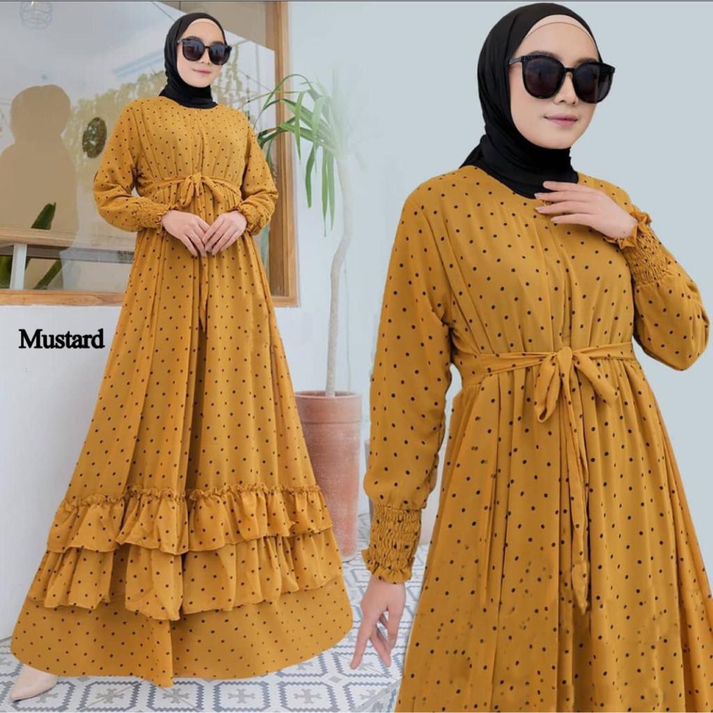 Gamis Ceruty Babydoll Andara Maxy Polcadot Full Furing