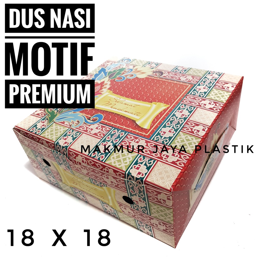 BOX NASI KOTAK DUS 18X18 MOTIF PREMIUM MERAH BAHAN TEBAL 350 GSM MODEL SAMBUNG
