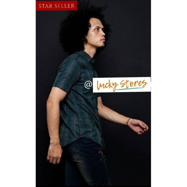 BAJU KEMEJA PENDEK PRIA / HEM PRIA COWOK MURAH - PUTIH MOTIF hijau flannel flanel pendek