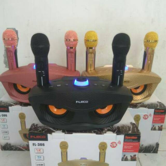 MIC BLUETOOTH KARAOKE WIRELESS SDRD 306/SPEAKER PORTABLE STEREO SOUND/MICROPHON WIRELESS E DUAL SUARA