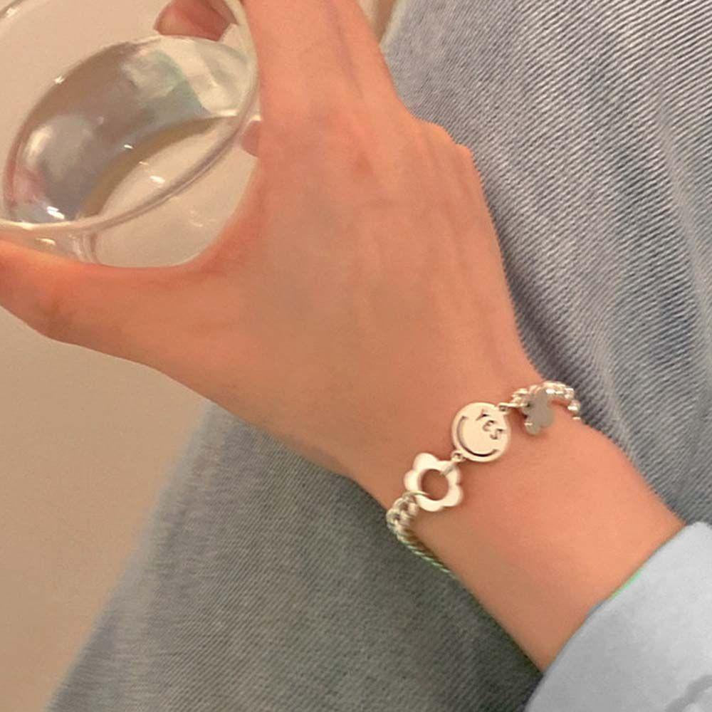 [Elegan] Smiley Gelang Kepribadian Trendi Untuk Perhiasan Fashion Wanita Bohemian Rantai Berlubang Minimalis Gelang Gaya Korea