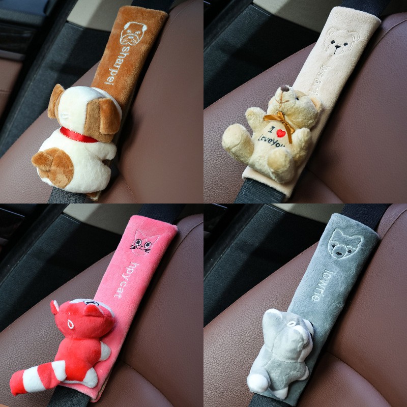 1pc Pelindung Bahu Bentuk Boneka Kartun Bahan Plush Untuk Sabuk Pengaman Mobil