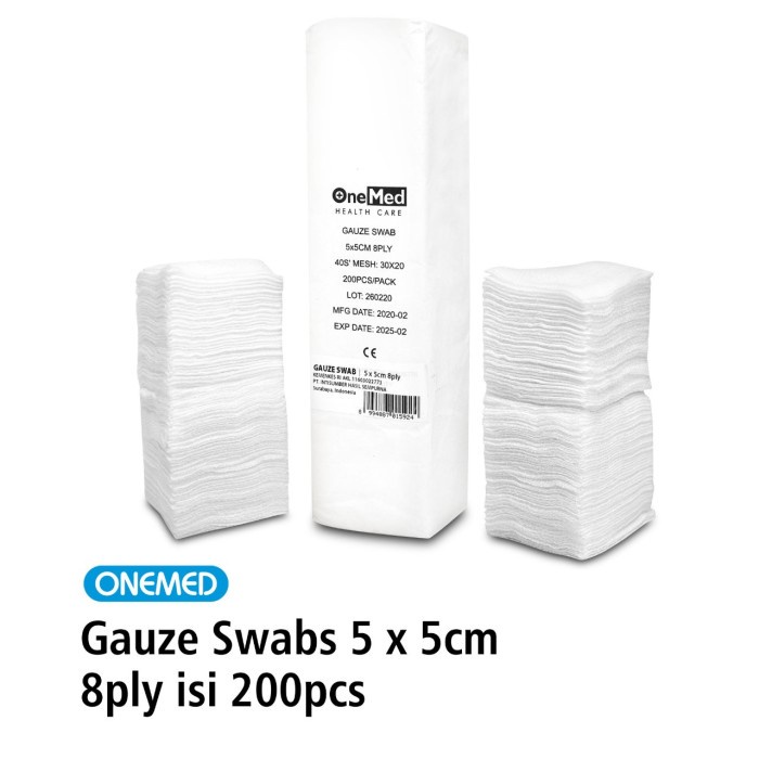 Kasa Lipat Gauze Swabs 5 x 5cm 8ply OneMed Pak isi 200