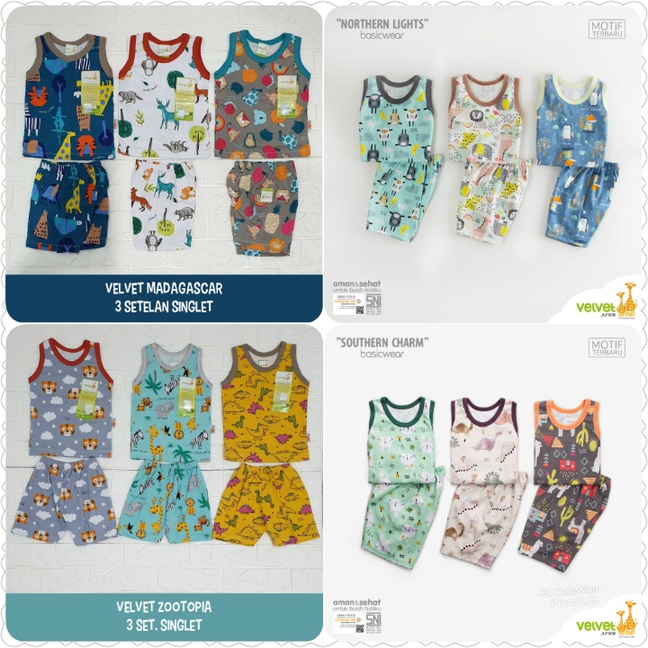 Velvet Junior Paket 3 Setelan Singlet / Kutung