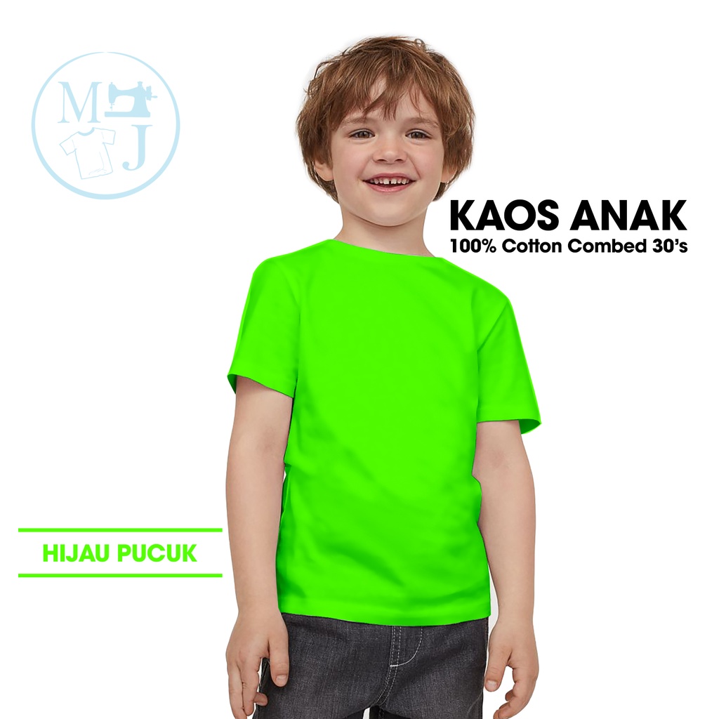 Kaos Polos Hijau Pucuk / Fashion Anak / Kaos Polos Anak Combed 30s