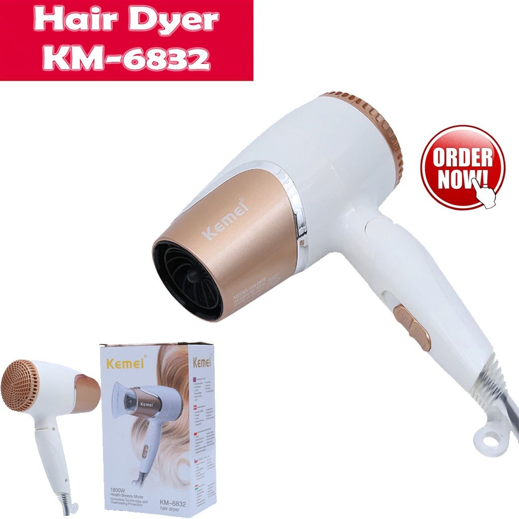 BEAUTY JAYA - BISA COD - PROMO Kemei KM-6832/KM 6832 Pengering Rambut Model Lipat - Panas - Travel Hair Dryer