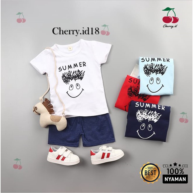 Cherry COD Setelan Pakaian Anak Cowok / Baju Anak / Pakaian Anak Import - Motif Summer SB15